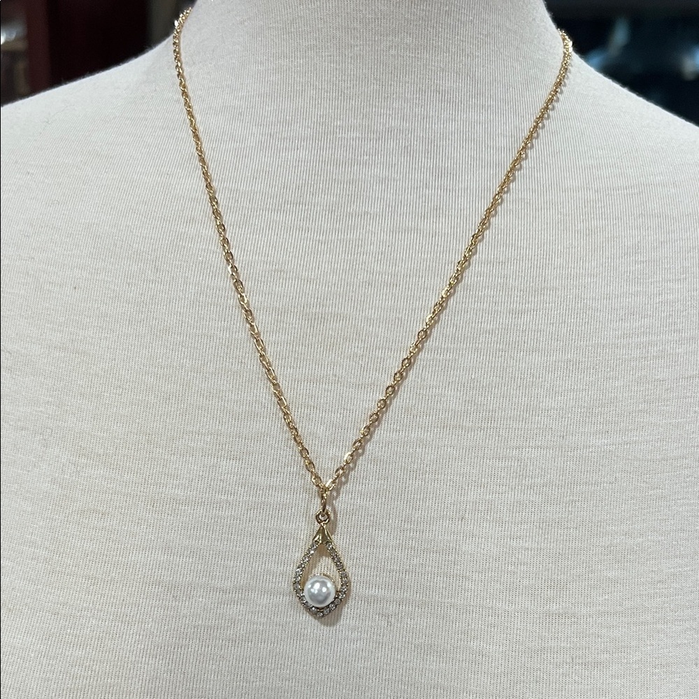 Artisan Gold Necklace with Faux Pearl Pendant